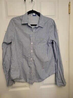 Womens M Tall -Blue and White Striped Button-Up Shirt